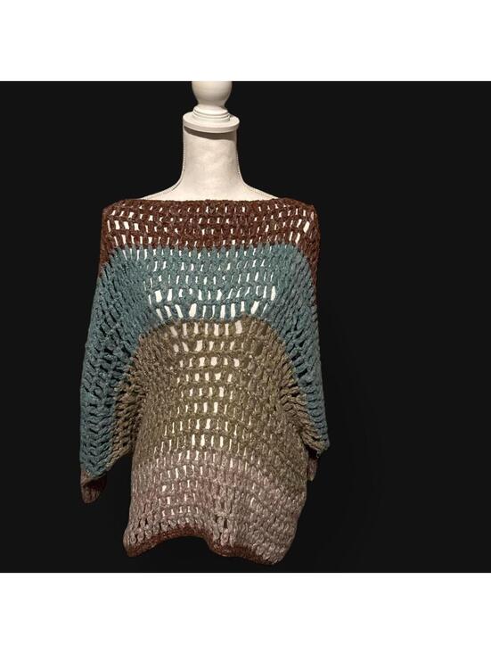 Sweaters - Umgee USA Multicolor Open-Knit Crochet Colorblock Sweater Tunic size 1XL